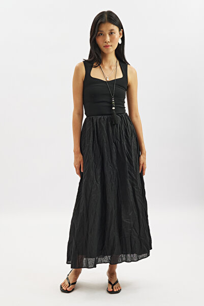 Manuka Linen Mixed Crush Skirt Black