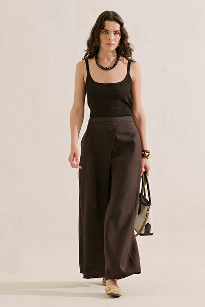 Manuka Linen Pants with Envelope Closure Acikahve