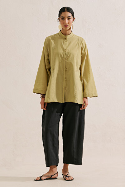 Manuka Buttoned Shirt with Pile Fold Detail Yellow