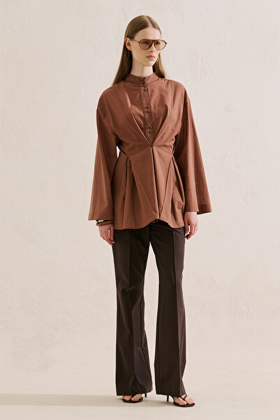 Manuka Button-Folded Shirt with Buttons, Warm Brown
