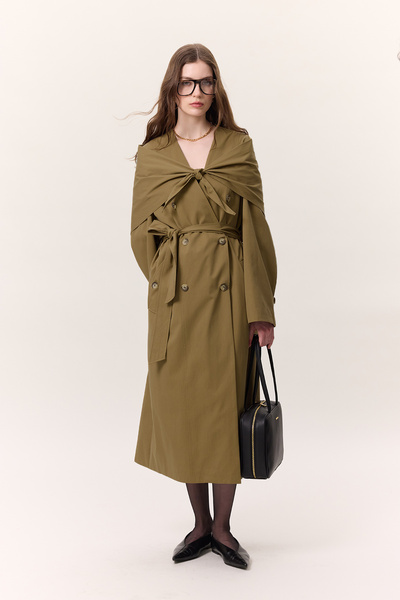 Manuka Shawl Detail Design Trench Coat Green