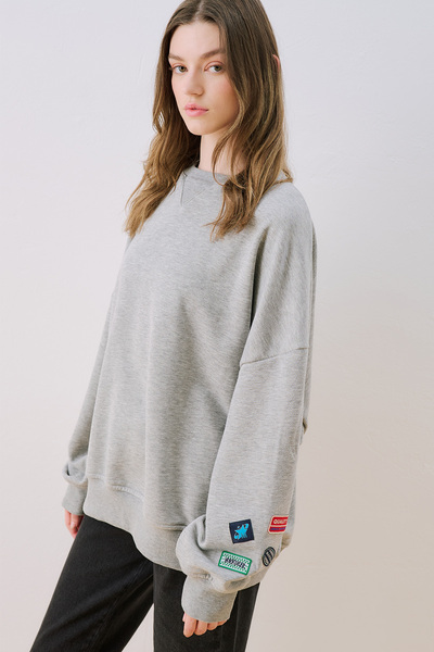 Manuka OVERSIZE ETİKETLİ SWEATSHIRT GRİ MELANJ