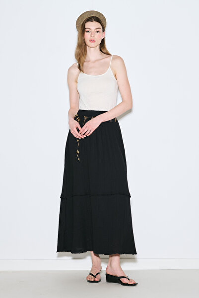 Manuka Muslin Fold Wide Skirt Black