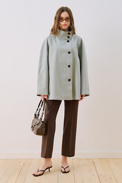 Manuka Henna High Collar Trench Coat Blue