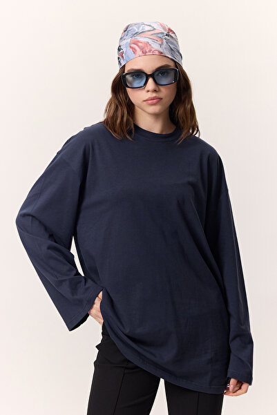 Manuka GENİŞ KOL OVERSIZE TSHIRT LACİVERT