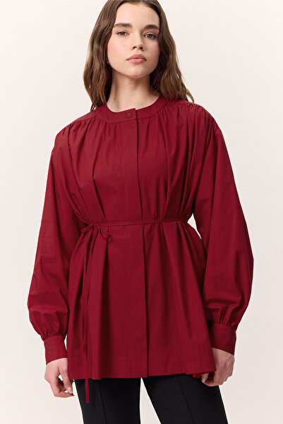 Manuka Gathered Detail Wide Shirt Red