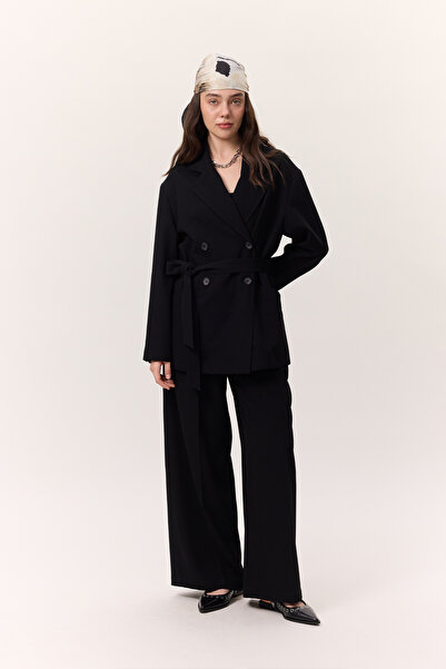 Manuka Draped Pleated Trousers Black