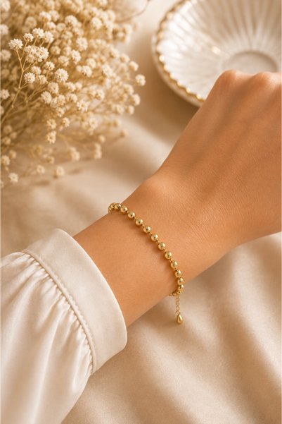 Bymiel Women's Gold Color Ball Detailed Chain Bracelet – Stainless Steel Adju...