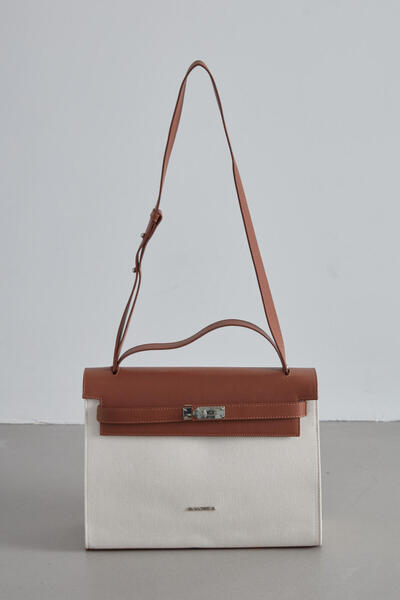 Manuka LEATHER DETAILED CANVAS BAG NATURAL
