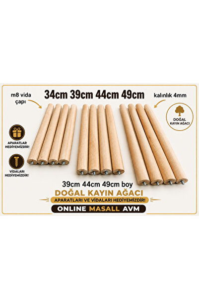 RİM Ahşap ayak 4 lük gürgen 39cm 44 cm 49 cm zigon, orta sehpa sandalye, puff...