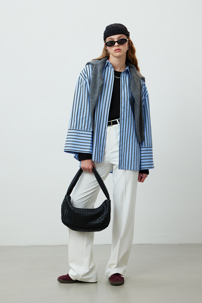 Manuka Striped Cotton Shirt Blue Stripe