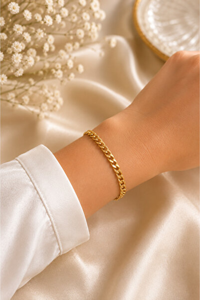 Bymiel Women's Gold Plated Classic Gourmet Chain Thick Textured Bracelet