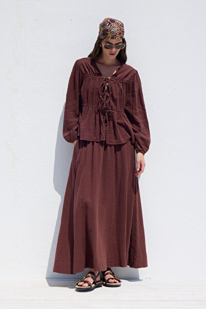 Manuka Wide Cut Muslin Skirt Burgundy