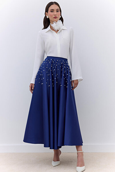 Manuka Pearl-Embellished Flawed Evening Dress Skirt Night Blue