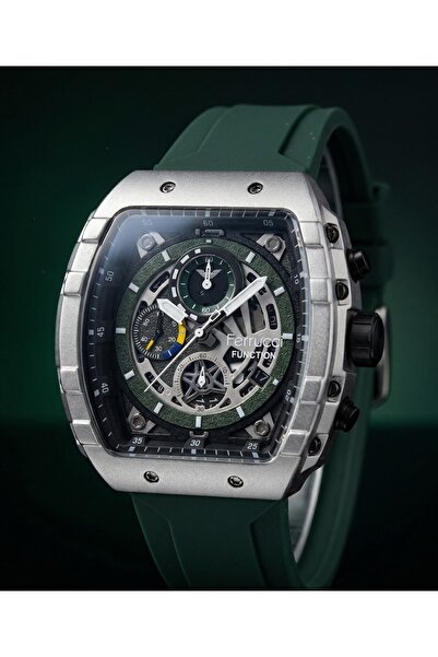 Ferrucci Function 45 mm Erkek Kol Saati Yeşil Silikon Kordon Büyük Kasa Spor ...