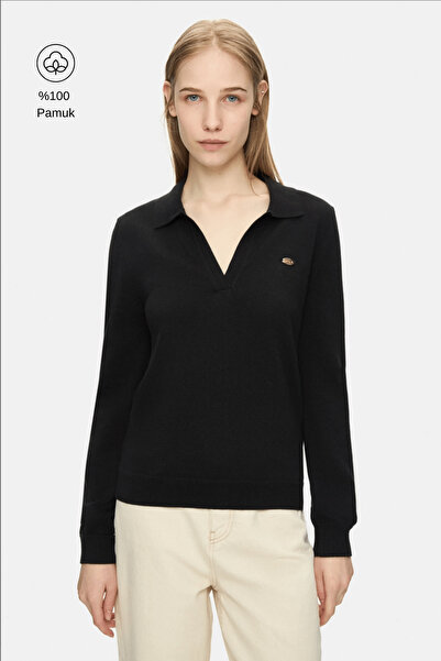 UCLA IRENE Siyah Polo Yaka Triko Metal Logolu Standard Fit Kadın Triko