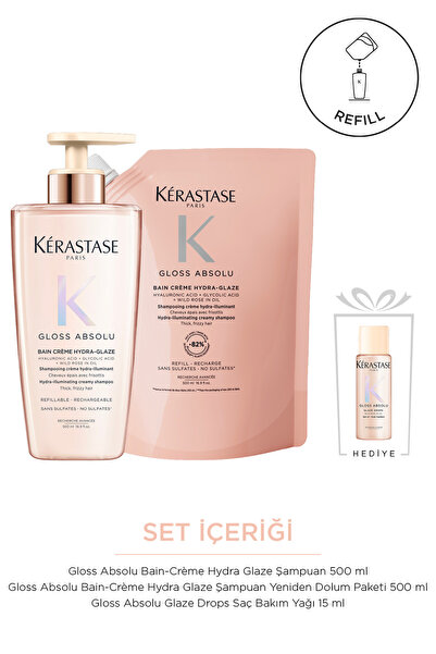 Kerastase Gloss Absolu Bain Crème Hydra-Glaze Refill Şampuan Seti 1015ml