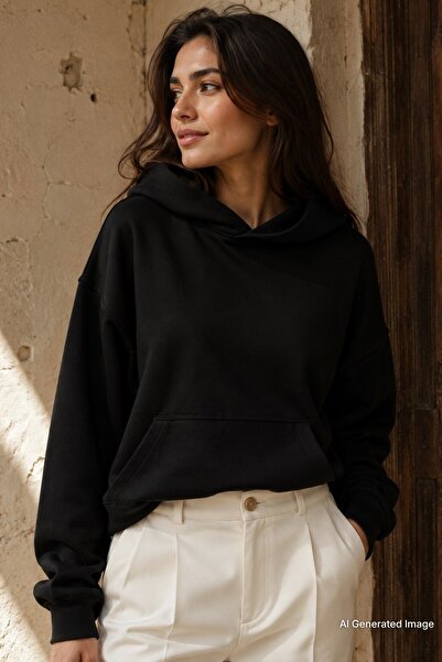 Madmext Black Hooded Oversize Pocket Sweatshirt Mg2207