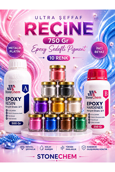 stonechem Ultra Şeffaf Epoksi Reçine 750 gr + 10x15 ml Pigment Seti Ekstra Pa...
