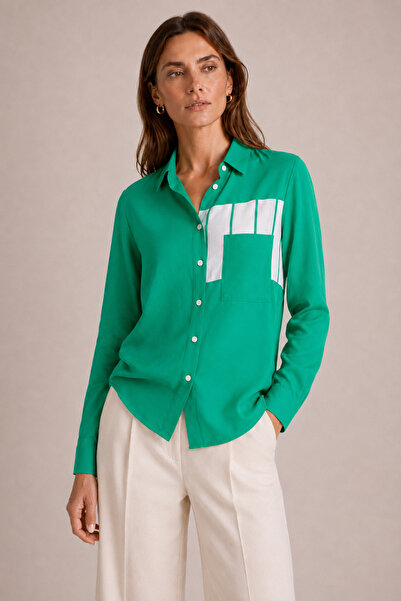Nuevo Turquoise Green Pocket Stripe Detail Women's Shirt – Long Sleeve, Comfo...