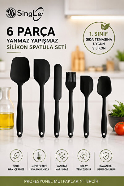 Single 6lı Takım Yanmaz Yapışmaz Mutfak Pasta Silikon Yumurta Fırçası Kaşık B...
