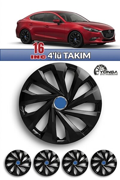 YONGA OTO AKSESUAR MAZDA 3 16 İnç Jant Kapağı 4'lü Set Piano Black + 4 Amblem...