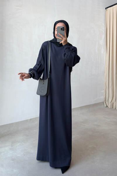 Ka Hijab Balon Kol Merserize Elbise - Füme