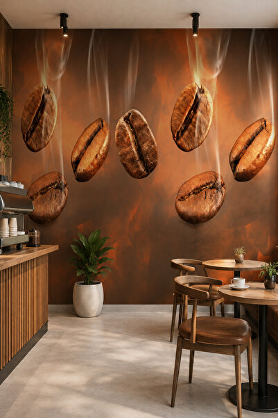dreamwall Cafe Kahve Çekirdekleri Desenli Isı Ve Ses Yalıtımlı Sağlıklı Tekst...