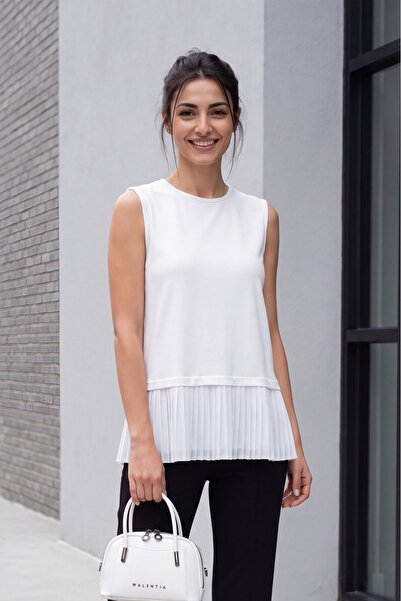 Modamorfo Pleated Combed Cotton Underdress with Tulle Detail on the Skirt - Ecru