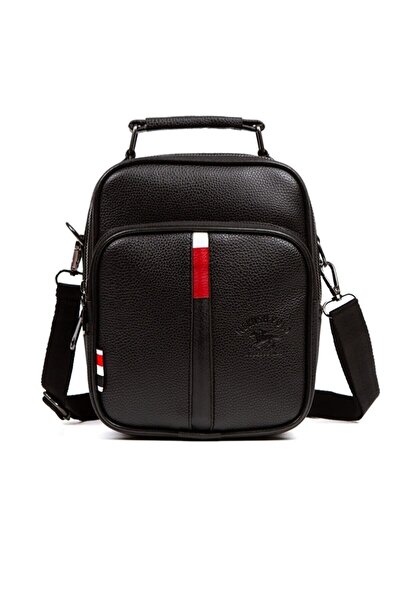 NEWISH POLO ACCESSORIES Ανδρική μαύρη δερμάτινη τσάντα Voyager κομψή καθημερι...