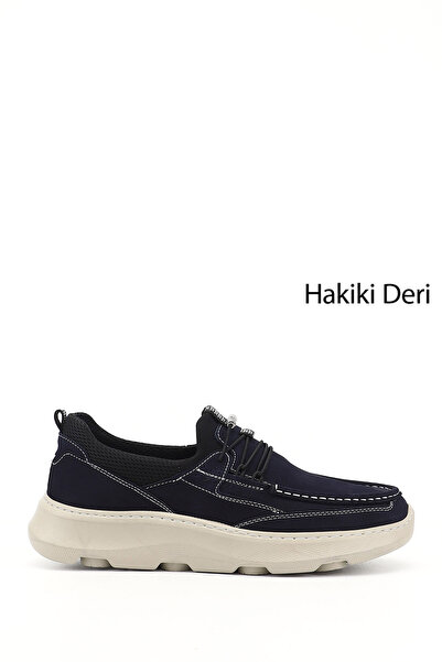 GÖNDERİ(R) Men's Navy Nubuck Lace-Up Genuine Leather Comfort Shoes