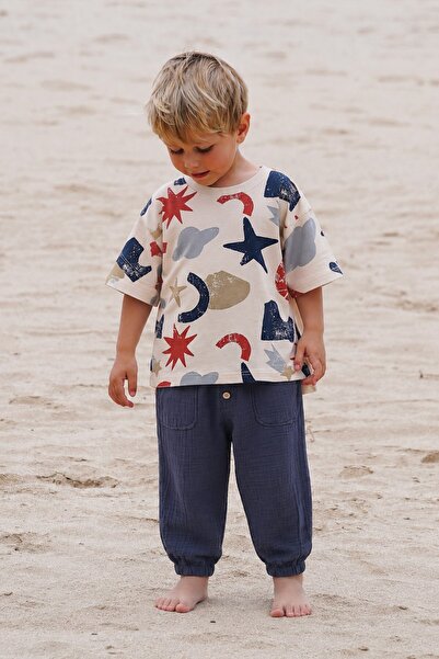 Cigit Müslin Pantolonlu T-Shirt Takım 2-10 Yaş Bej
