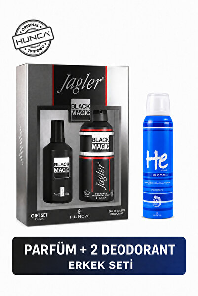 Hunca Jagler Black Magic Edt 75ml Erkek Parfüm +150ml Deodorant &he Is Cool 1...