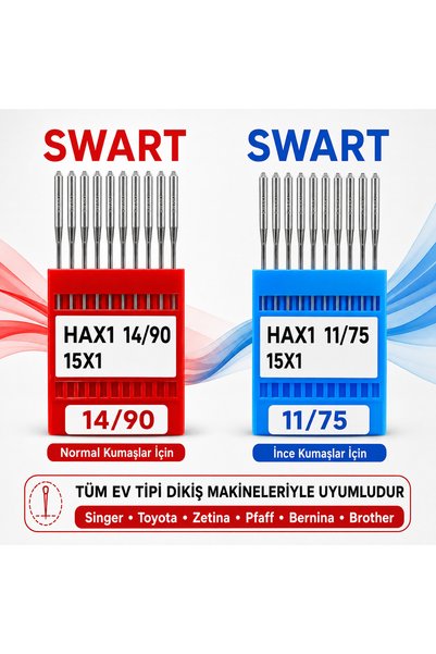 Swart SİNGER PFAFF ZETİNA JANOME BROTHER EV TİPİ MAKİNE İĞNESİ 11 VE 14 NUMAR...