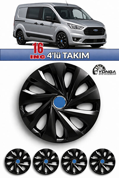 YONGA OTO AKSESUAR FORD CONNECT 16 İnç Jant Kapağı 4'lü Set Piano Black + 4 A...