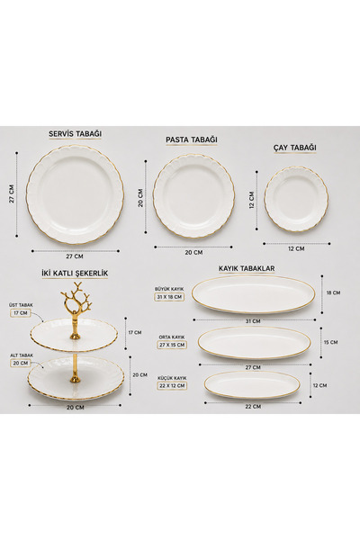GÜRCÜGLASS Breakfast Set 17 Pieces Gold White Flower