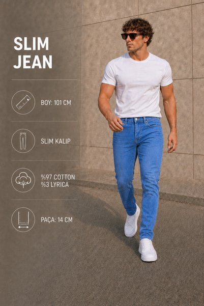 fashionistanbul Men's Lycra Slim Skinny Fit Lycra Jeans Light Blue Jean