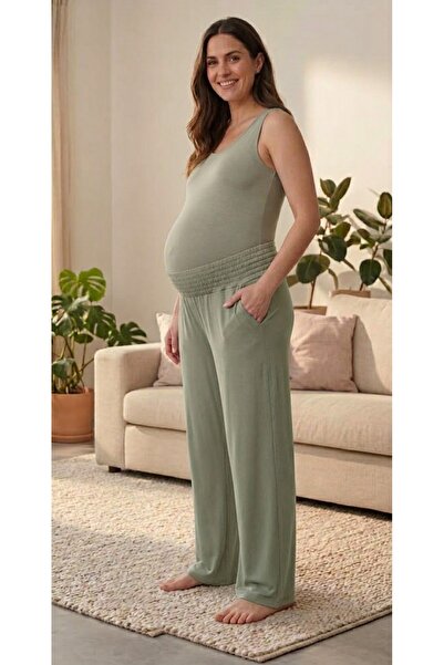 Motherway Seasonal Elastic Waist Maternity before & after Pants
