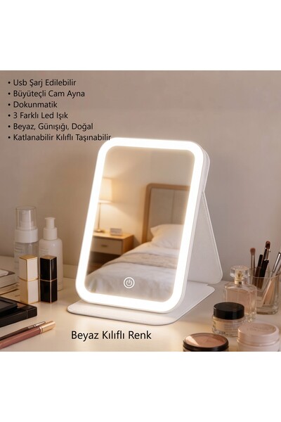 Duffa Şarjlı Katlanabilir Led Makyaj Aynası Taşınabilir Kılıflı Makyaj Aynası...