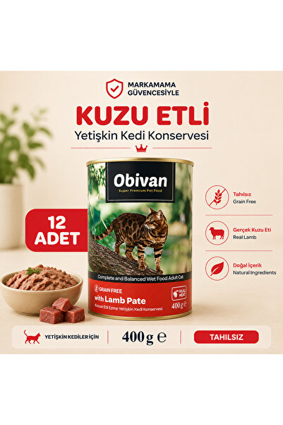 obivan Kuzu Etli Ezme Yetişkin Kedi Konservesi 400 Gr X 12 Adet