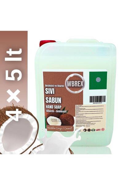 WBREX Nourishing and Repairing Liquid Hand Soap 5Lt * 4 Pieces Economical Size Cocovanil Coconut Scented
