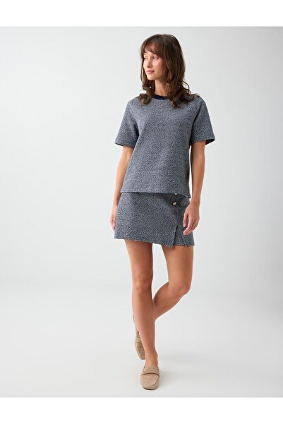 Jimmy Key Navy Blue Cotton Short Skirt with Accessory Detail