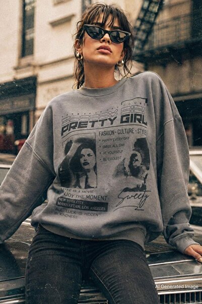 Madmext Geräuchertes, bedrucktes Oversize-Damen-Sweatshirt MG1923