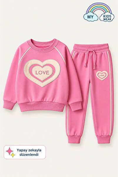 My Kids Wear Girl's Heart School Tracksuit - Love Patterned Age 3-10 12043
