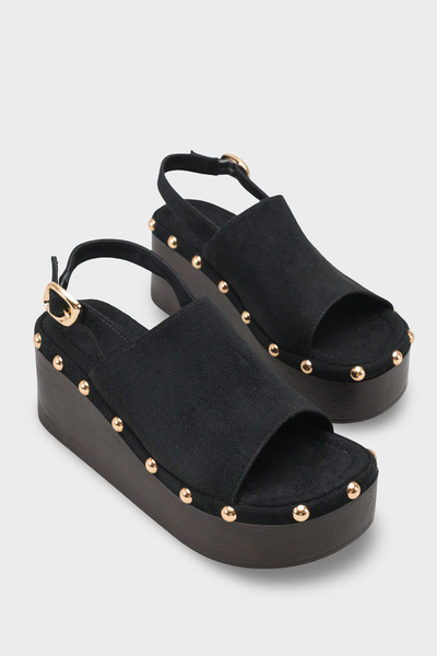 Capone Outfitters Alyce Suede Troc Detailed Wedge Heel Daily Women's Slippers