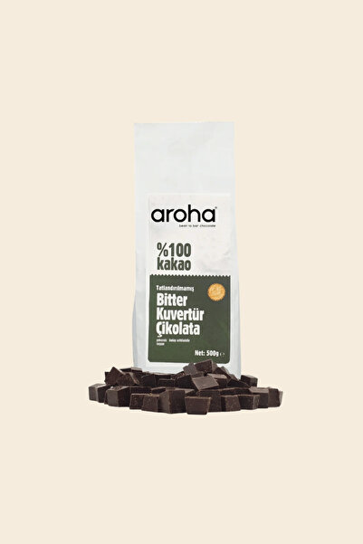 AROHA %100 Kakao Tatlandırılmamış Bitter Kuvertür Çikolata 500 G