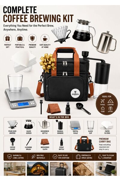 DOPPİO مجموعة ماكينة تحضير القهوة اليدوية V60 Premium Pour Over من 12 قطعة مع...