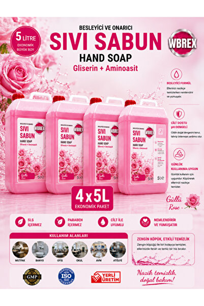 WBREX Besleyici ve Onarıcı Sıvı El Sabunu 5lt * 4 Adet Ekonomik Boy Gül Kokulu