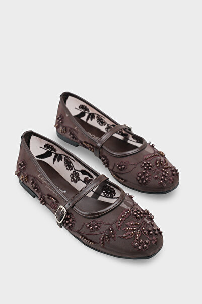 Capone Outfitters Mathilde Lace Li Mesh Embroidered Women's Ballet Flats