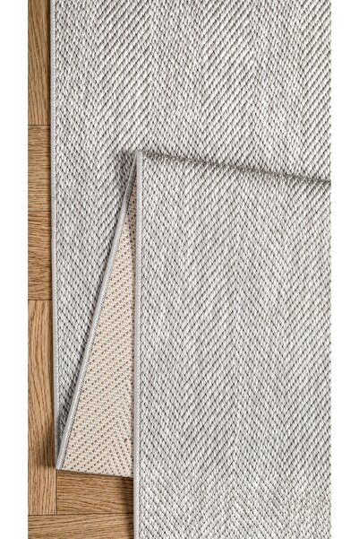 Valery Home Yumuşak Dokuma Mutfak Koridor Kilim Kaymaz Pamuk Taban Yeni Nesil Gri Sisal Kilim